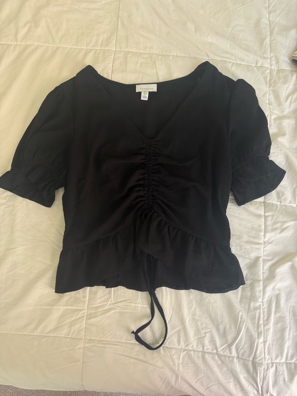 Topshop Black Ruched V-Neck Peplum Blouse